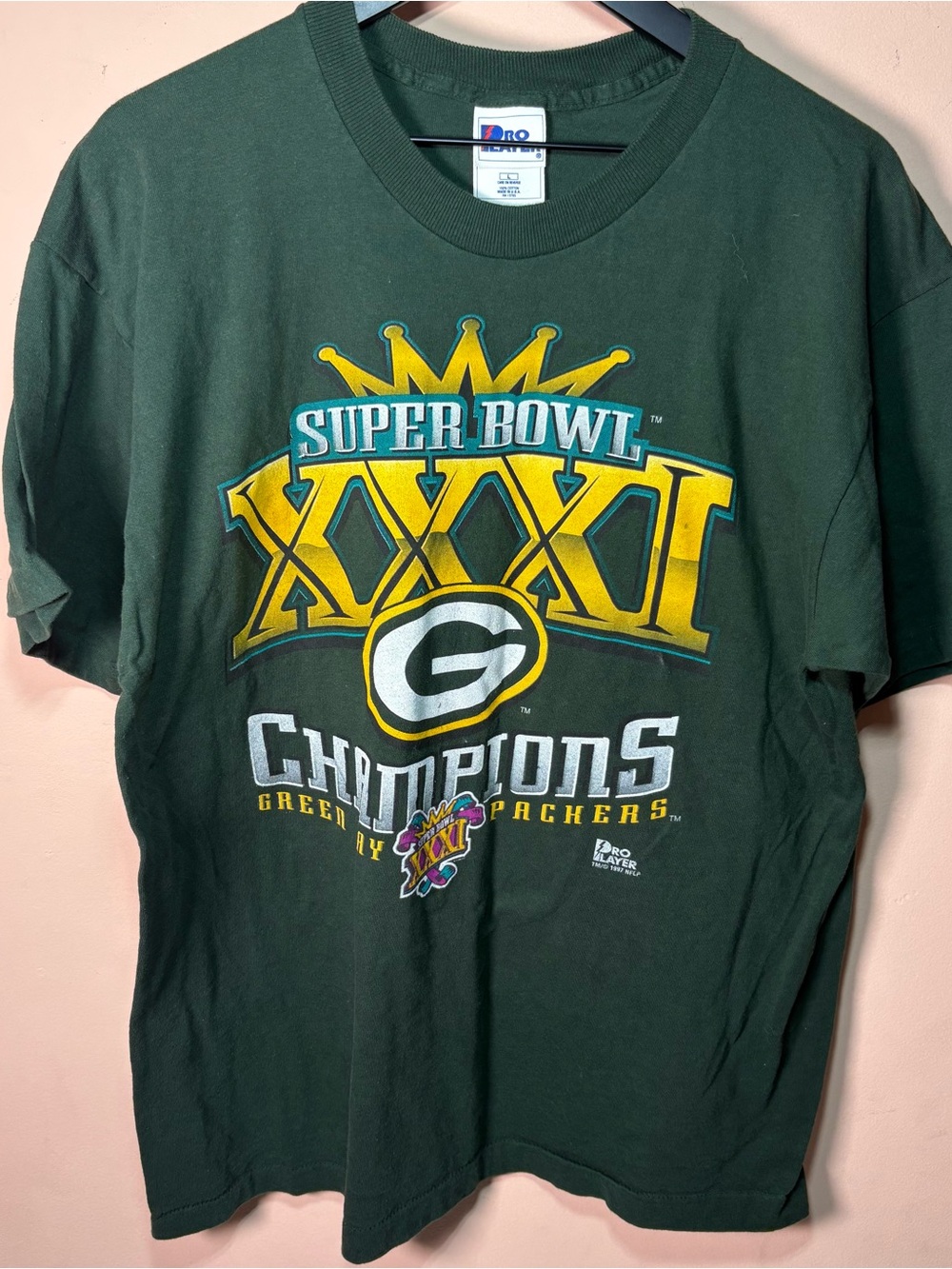 Vintage 1997 Pro Player Packers Super Bowl XXXI Champions Tee USA Large